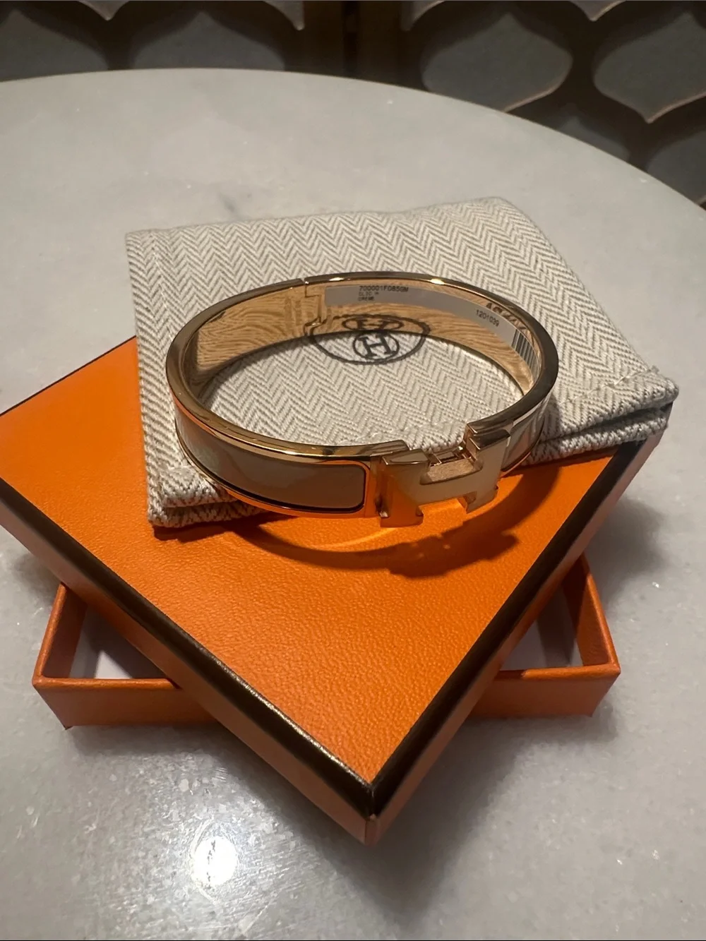 Hermes White Enamel Clic H Bracelet with Gold Hardware GM